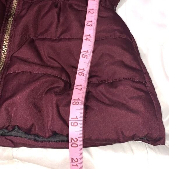 Weathertamer Girls Burgundy Hooded Puffer Jacket With Faux Fur Trim Size S/7-8 - Picture 7 of 7